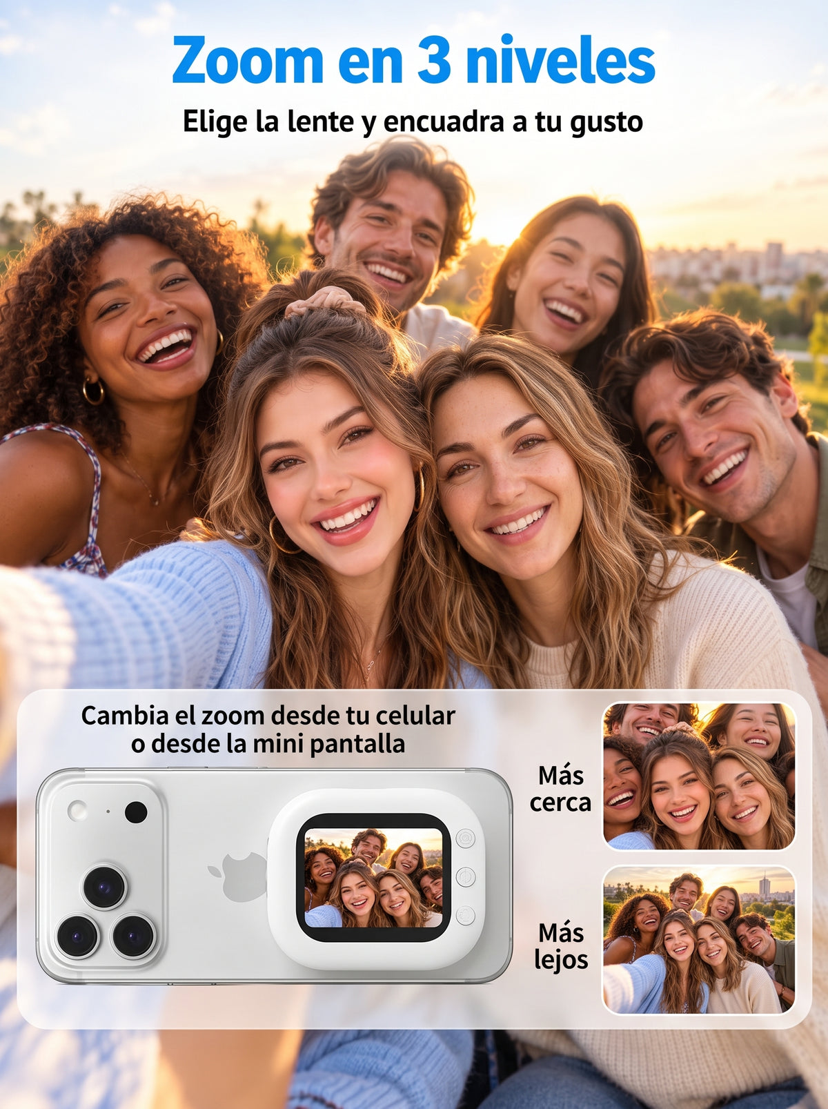 Mini pantalla selfie con cámara trasera